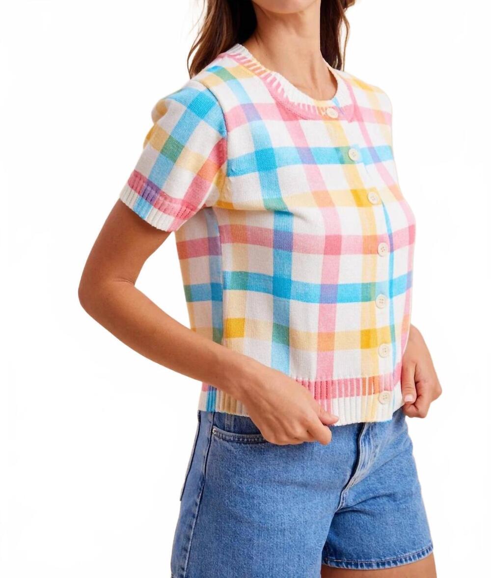 NEW ANNIEWEAR sweet pastel check cardigan in multi - Picture 3 of 5